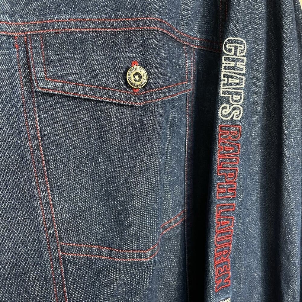 Vintage Ralph Lauren Chaps Denim Shirt Mens XL Y2K Red Stitching Sleeve Spellout - Picture 7 of 13